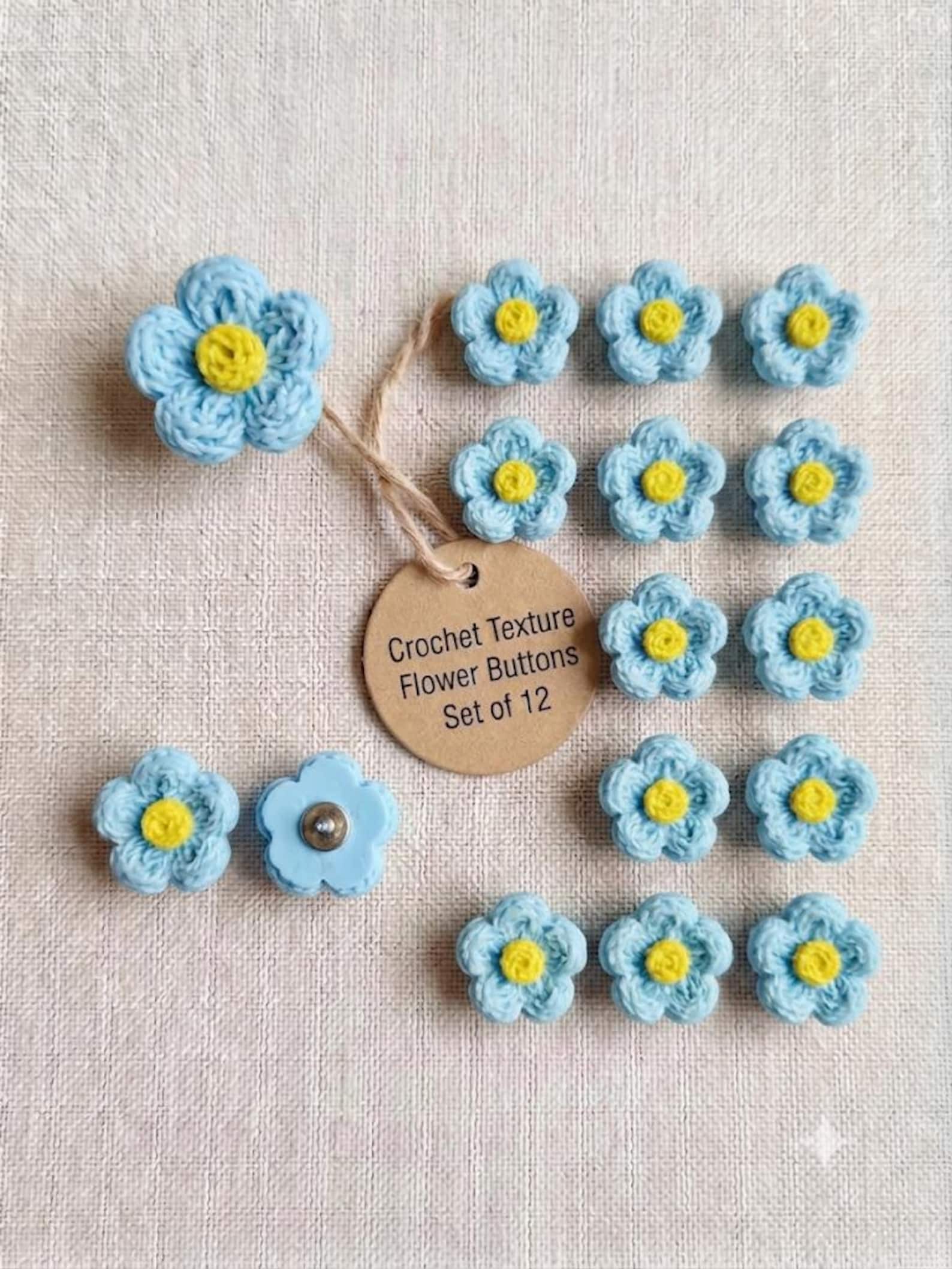 Sky Blue Crochet Flower Buttons | 18mm Resin Floral Shank Sewing Craft Supplies