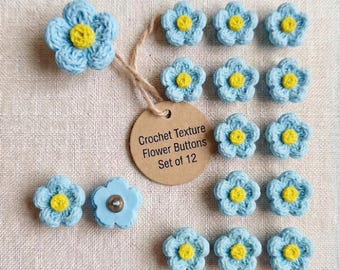 Botones de flores de ganchillo azul cielo / Vástago floral de resina de 18 mm para costura y manualidades