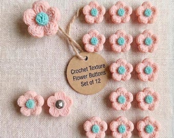 Botones de flores de ganchillo color rosa melocotón suave / Vástago floral de resina de 18 mm, suministros para costura y manualidades