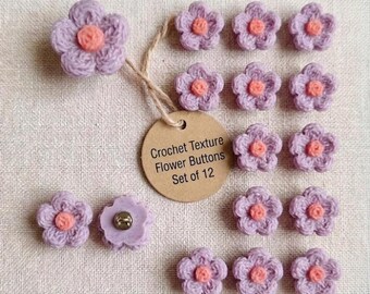 Botones de flores de ganchillo 3D – Juego de 12 piezas con vástago de resina en tonos pastel
