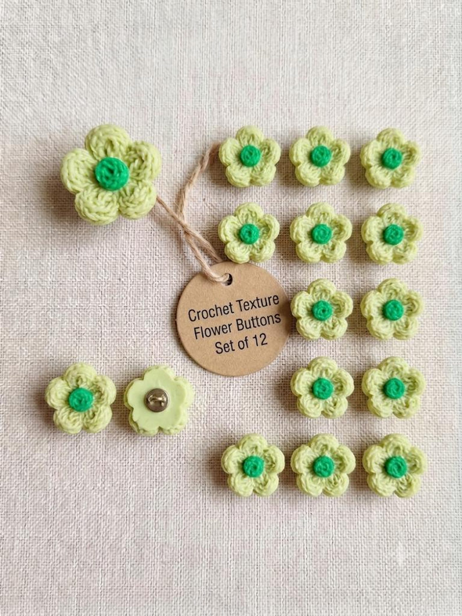 Lime Green Crochet Flower Buttons | 18mm Resin Floral Shank Sewing Craft Supplies