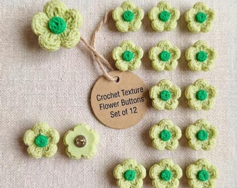 Botones de flores de ganchillo verde lima / Vástago floral de resina de 18 mm para costura y manualidades