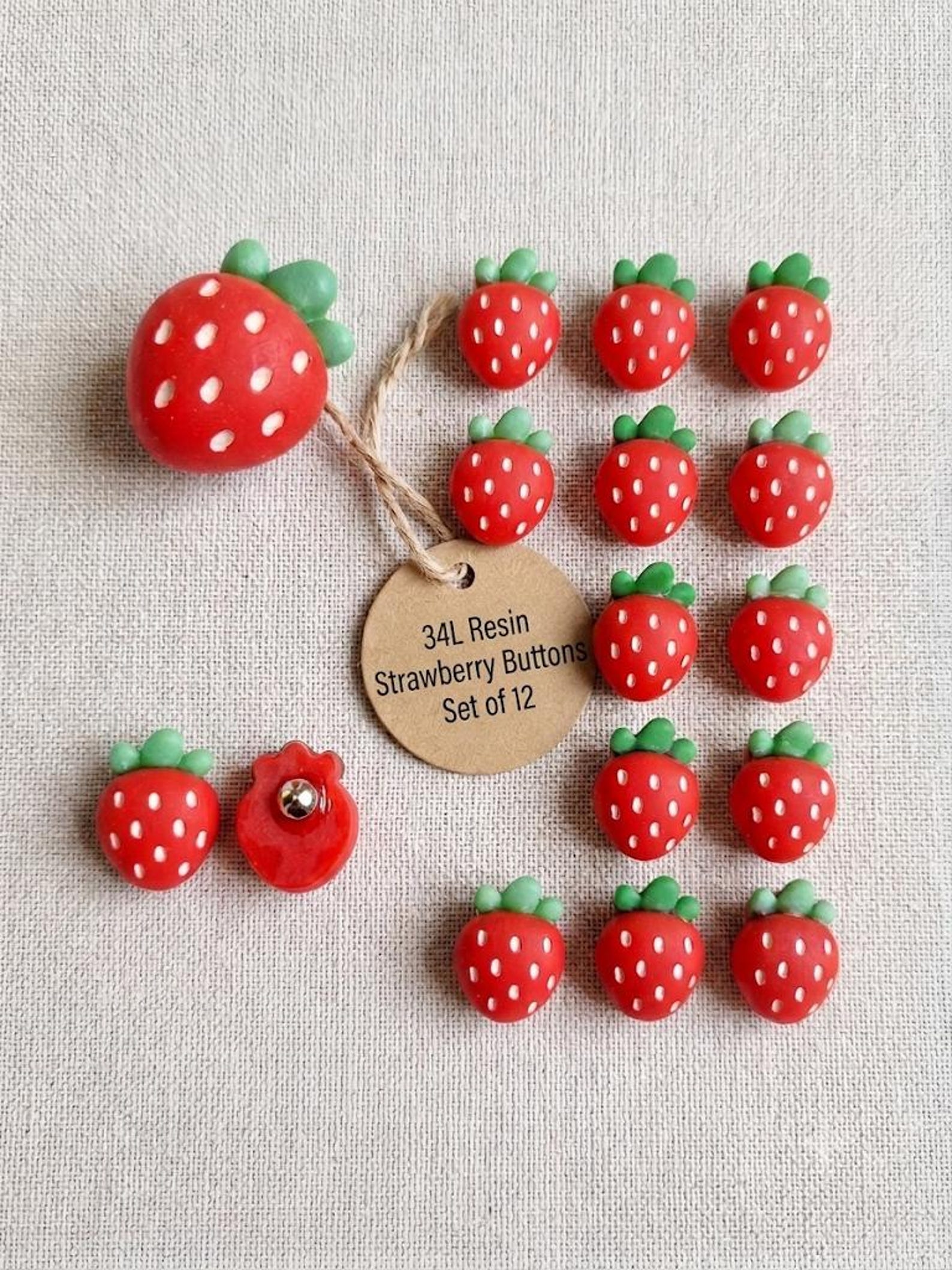 Set of 12 Red Strawberry Resin Shank Buttons – Novelty Craft Sewing Supplies
