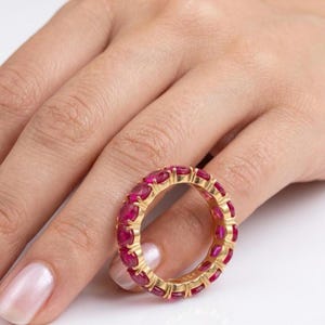 925 sterlingsilver rubin alliansring, 14K guldpläterad ovalslipad ädelstensarmband