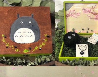 Anime hand painted gift box set, earrings, necklace, bobby-pins, anime keychain, Anime earrings.