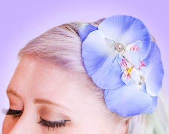 Large Double Blue Orchid Hair Comb by PuffyCheeks Bowteek