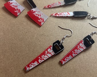 Pendientes de cuchillo y hacha sangrienta / Joyería con dijes de terror / Regalo de asesino en serie, Halloween y chef