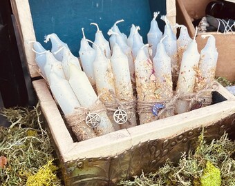 Velas rituales/candelabros de altar/velas enrolladas con hierbas, lavanda y flores de manzanilla