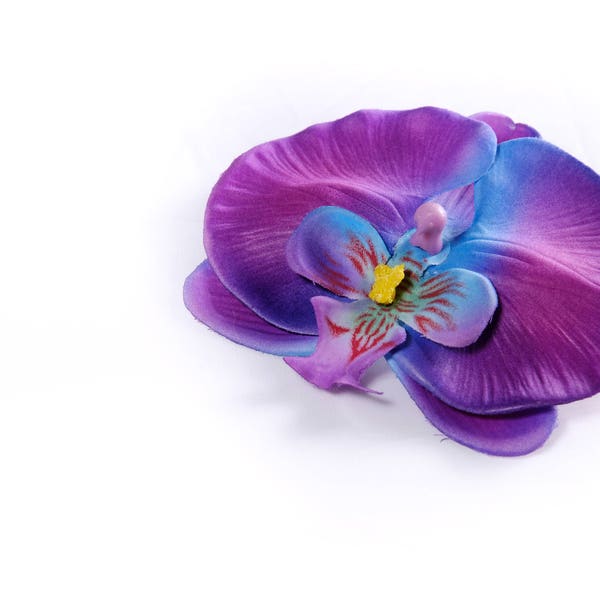 Bright Purple & Blue Large Orchid Hair Clip by PuffyCheeks Bowteek