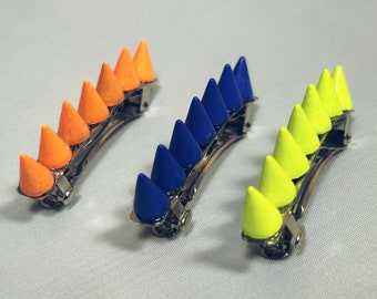 Mini Spiked orange, yellow, navy Barrette set by PuffyCheeks / spiked barrettes / spiked hair accessories/ orange spiked barrette /punk goth