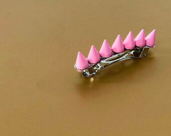 Mini Spiked pink or blue Barrette by PuffyCheeks / spiked barrettes / spiked hair accessories/ pink and blue