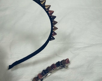 Spiked headband,  barrettes, and earrings, spiked accessory set by PuffyCheeks