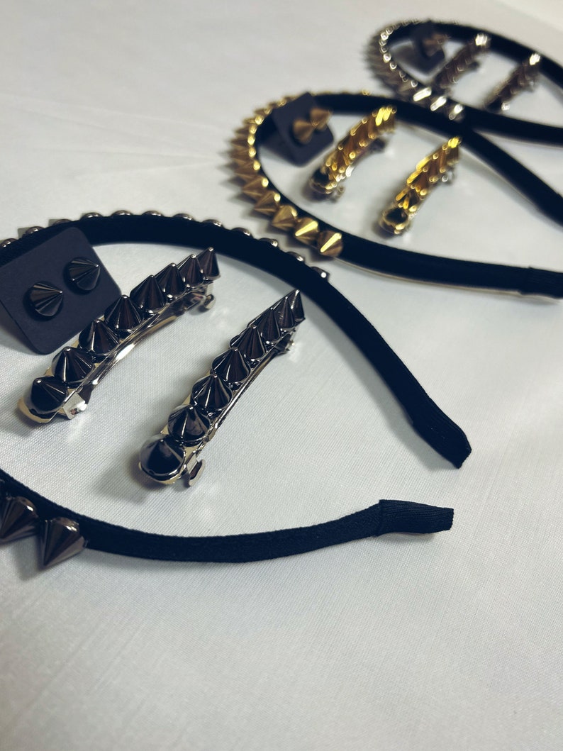 Spiked headband, barrettes, and earrings, spiked accessory set by PuffyCheeks image 1