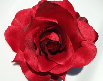 Large Pin Up Style Deep Red Rose Hair Clip by PuffyCheeks Bowteek