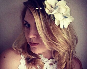 Beautiful Double Magnolia and accent Hair Comb by PuffyCheeks Bowteek