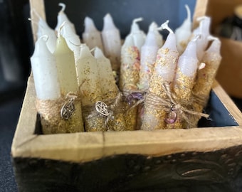Ritual candles/ alter candlesticks / herb lavender chamomile flower rolled candles