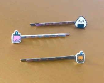 Boba and sushi hair pins / bobby pins / kawaii jewelry / kawaii accessories / kawaii hair pins/ boba hair accessories