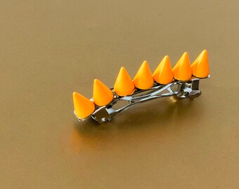 Mini Spiked orange Barrette by PuffyCheeks / spiked barrettes / spiked hair accessories/ orange spiked barrette / punk goth