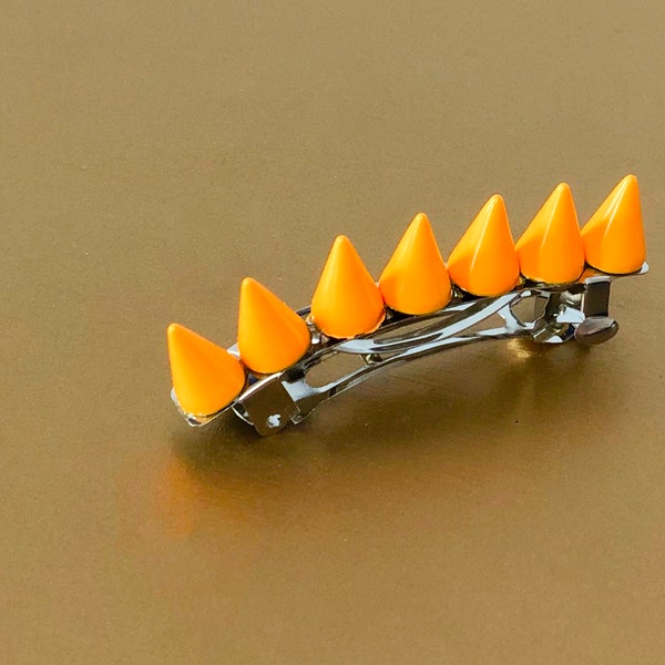 Mini Spiked orange Barrette by PuffyCheeks / spiked barrettes / spiked hair accessories/ orange spiked barrette / punk goth