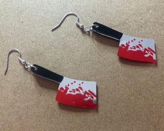 Pendientes acrílicos con forma de cuchilla ensangrentada: joyas de terror para Halloween