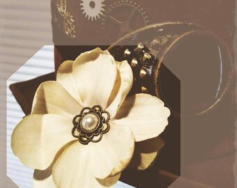 Realistic Mini Magnolia steampunk Hair Clip by PuffyCheeks Bowteek vintage, pinup