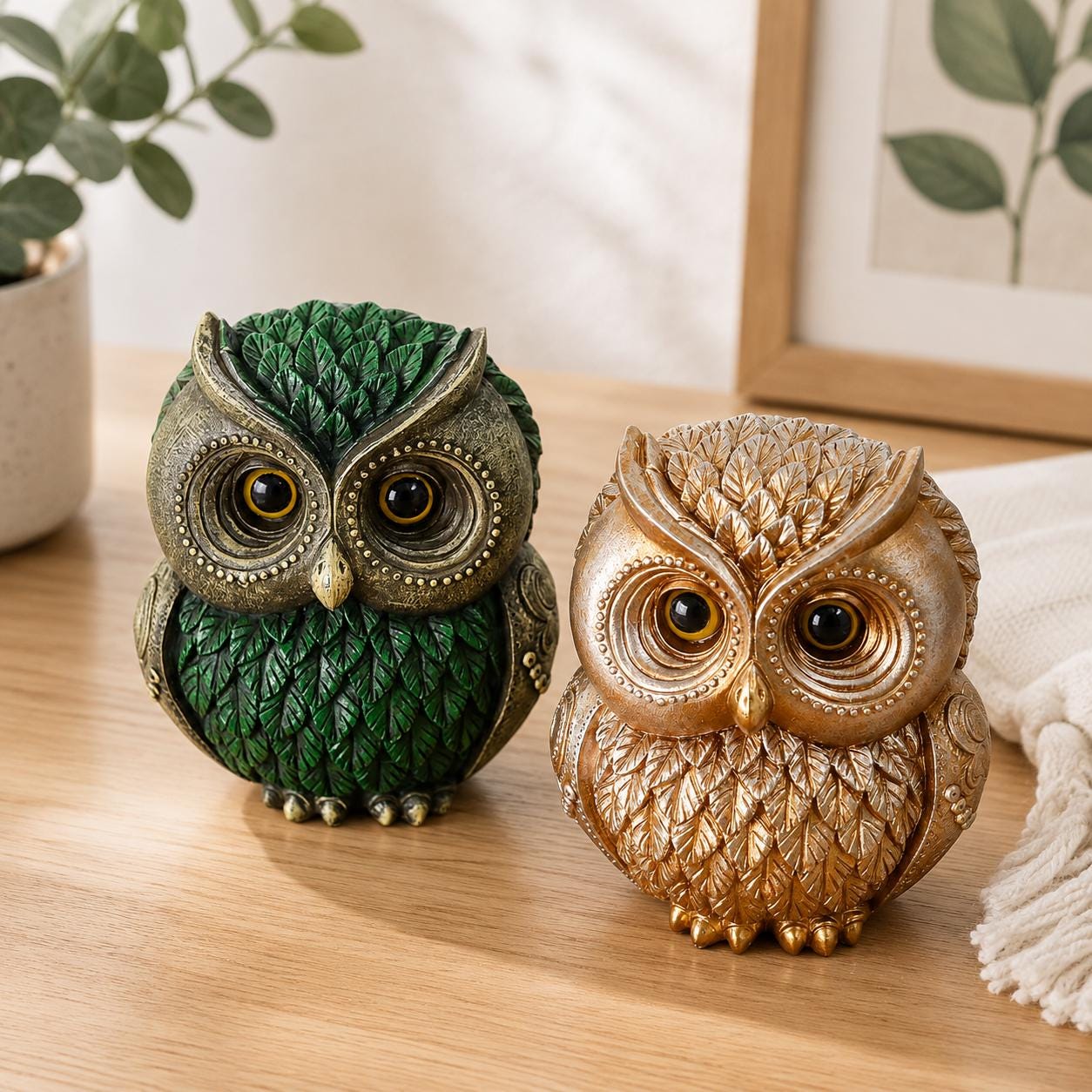 Owl Figurine Decor, Rustic Woodland Statue, Elegant Home Accent, Shelf Ornament, Nature Inspired Gif