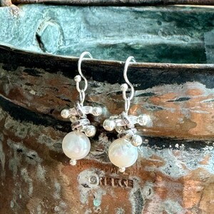 Pearl Silver Earrings, Pearl Dangle Earrings, Sundance Style Pearl Earrings, Karen Hill Tribe Silver Earrings, Pearl Silver Dangles, E36 image 8