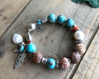 Pearl Turquoise Spiny Oyster Stacking Bracelet, Chunky Karen
