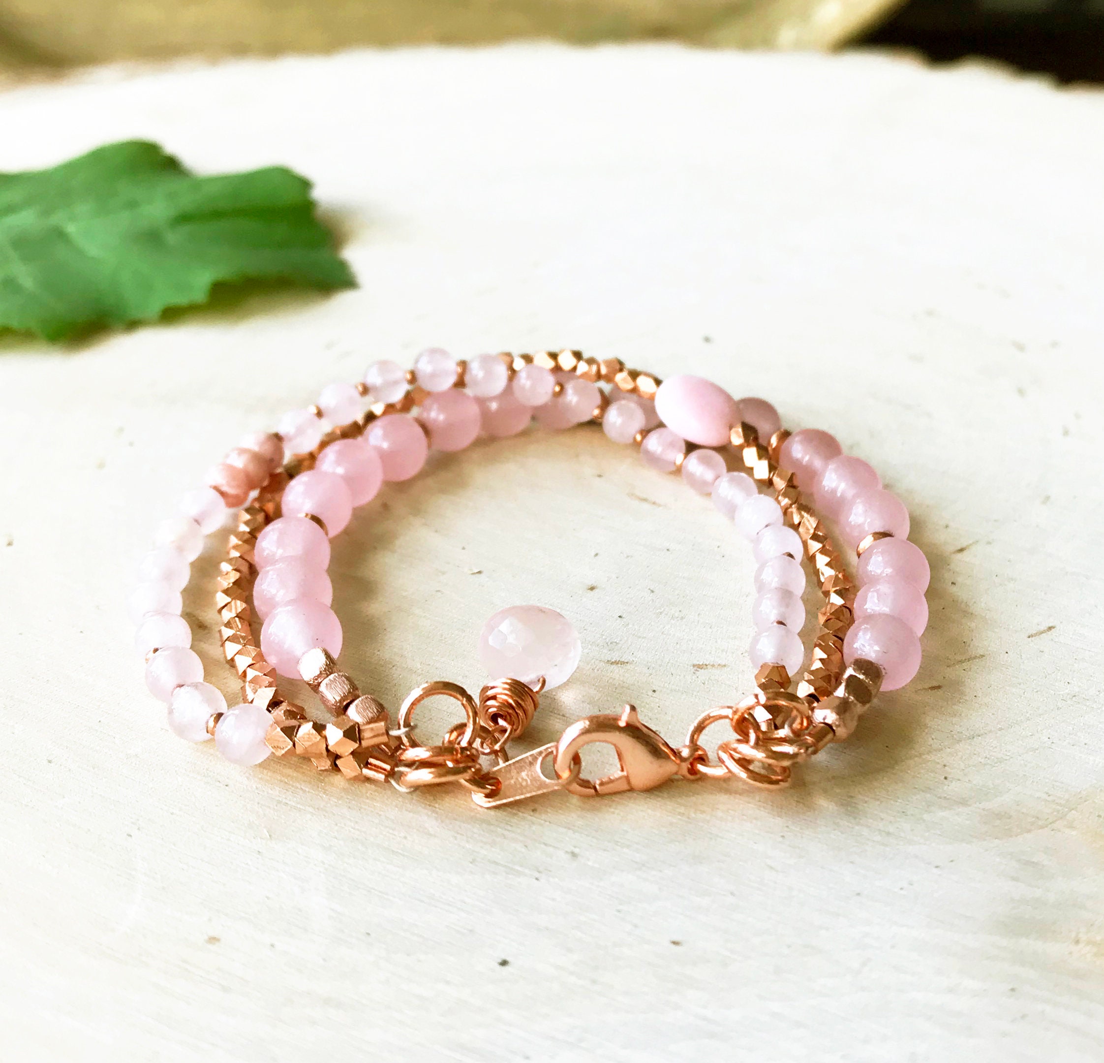 Pink Rose Quartz Copper Multi Strand Bracelet, Sundance