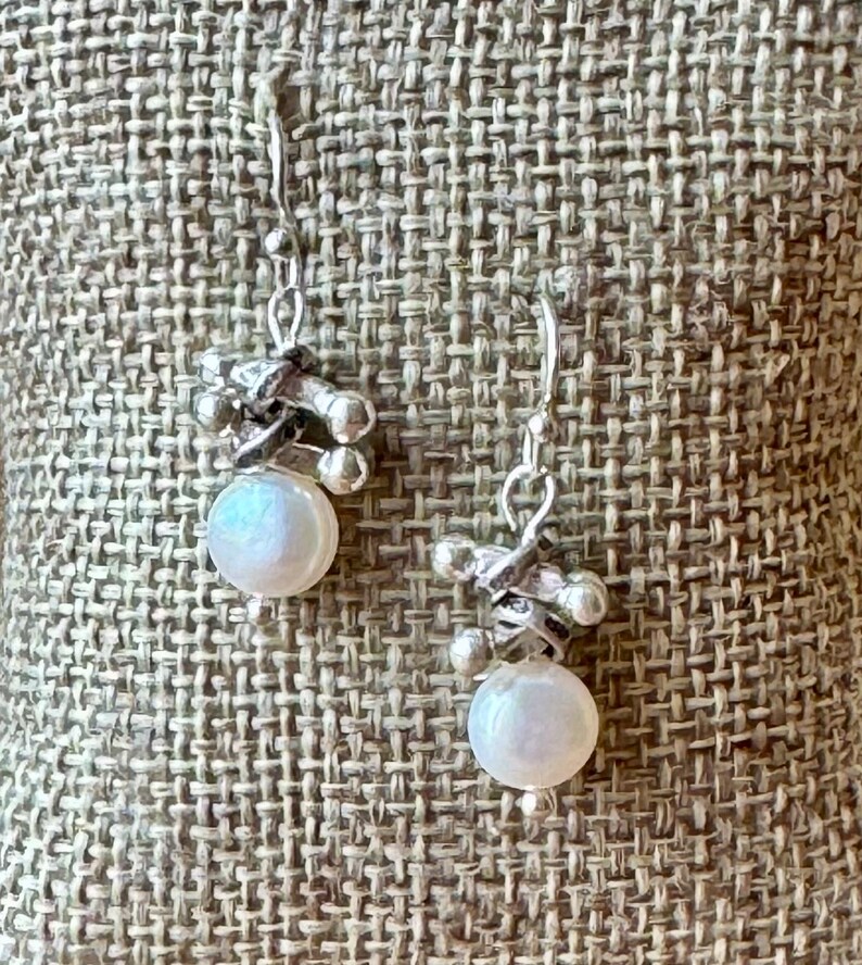 Pearl Silver Earrings, Pearl Dangle Earrings, Sundance Style Pearl Earrings, Karen Hill Tribe Silver Earrings, Pearl Silver Dangles, E36 image 9