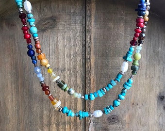 Colorful Convertible Wrap Bracelet/Necklace, Gemstone Sundance Style Jewelry, Stacking Turquoise Bracelet, Layering Ombre Necklace, C12