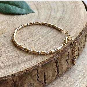 Gold and Silver Mixed Metal Bracelet: Adjustable Minimalist Stacking Jewelry, Karen Hill Tribe Fine Silver, B19