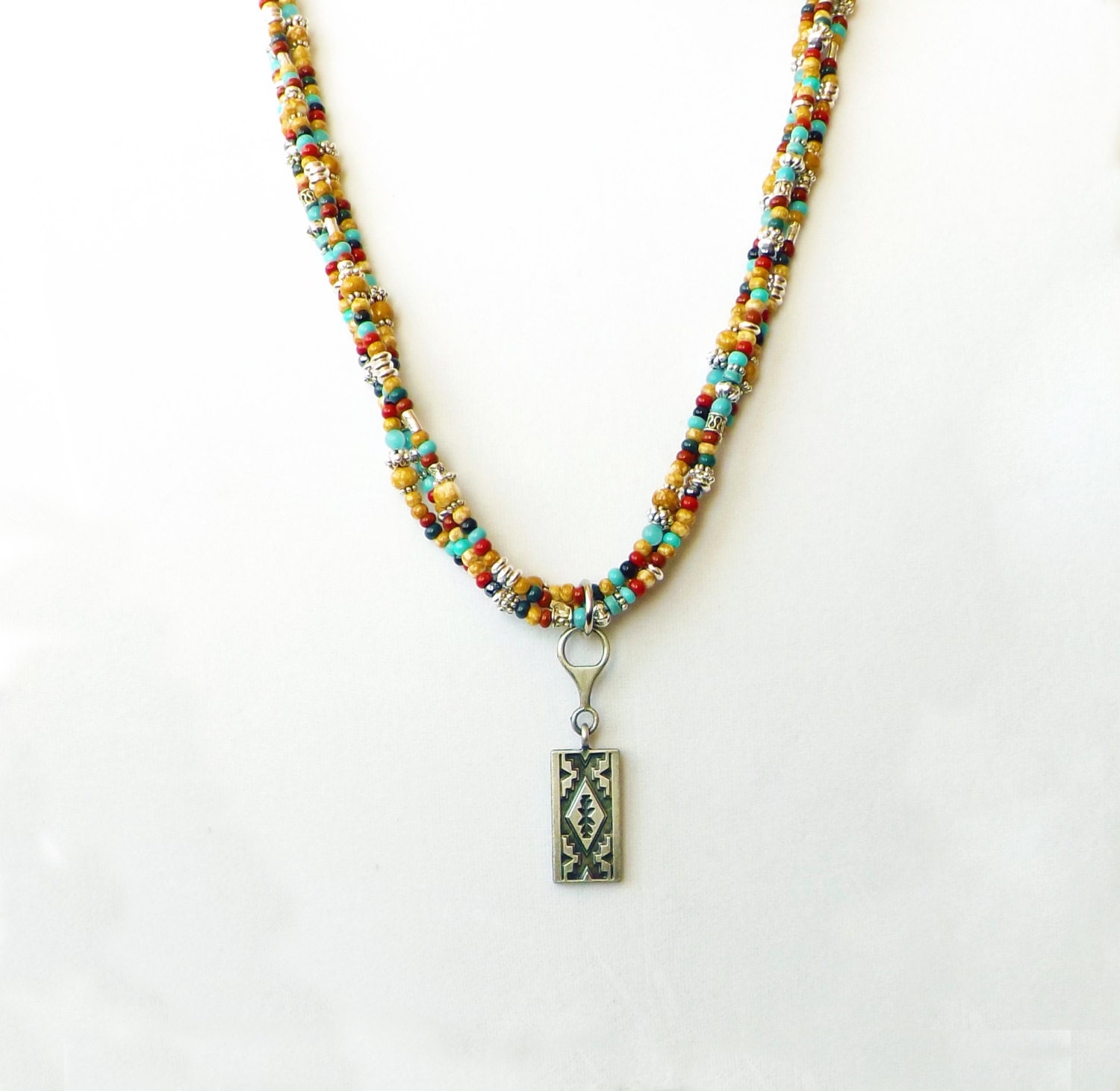 Colorful Seed Bead Necklace Turquoise Necklace Silver Etsy