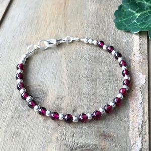 Garnet Sterling Silver Minimalist Bracelet, Sundance Style Red Stacking Bracelet, Slim Thin Bracelet, January Birthstone Jewelry, Gift