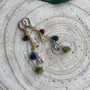 Gemstone Boho Dangle Earrings, Long Sundance Style Dangles, Hill Tribe Gold Garnet Citrine Amethyst Peridot Leverback Earrings image 7