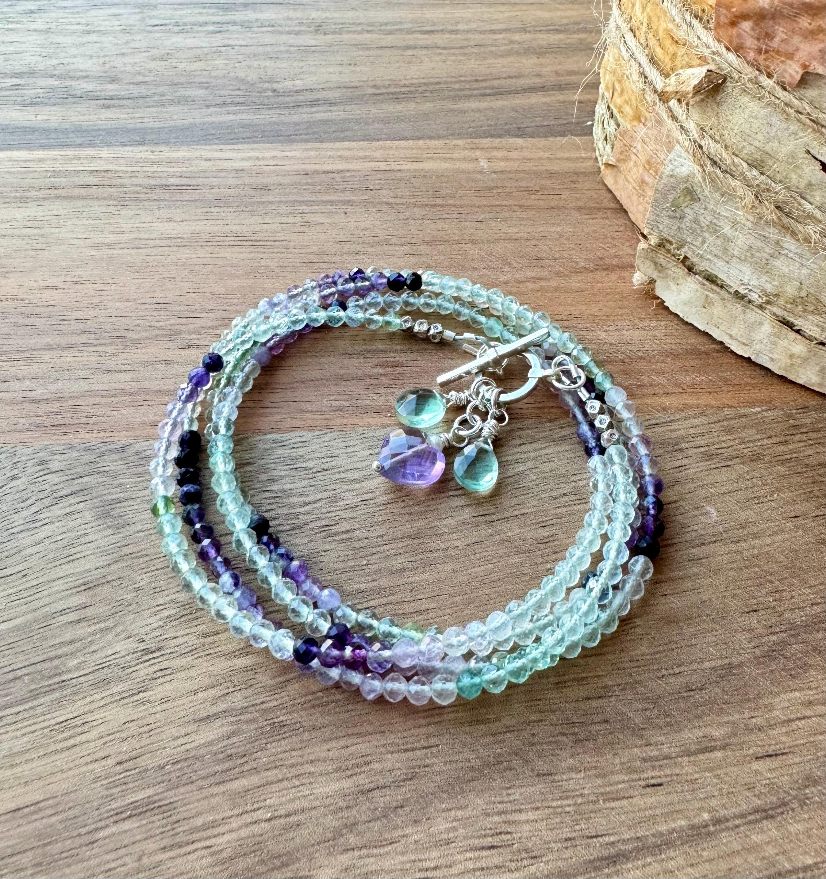 Fluorite Wrap Bracelet Necklace: Boho, Karen Hill Tribe Silver, Green…