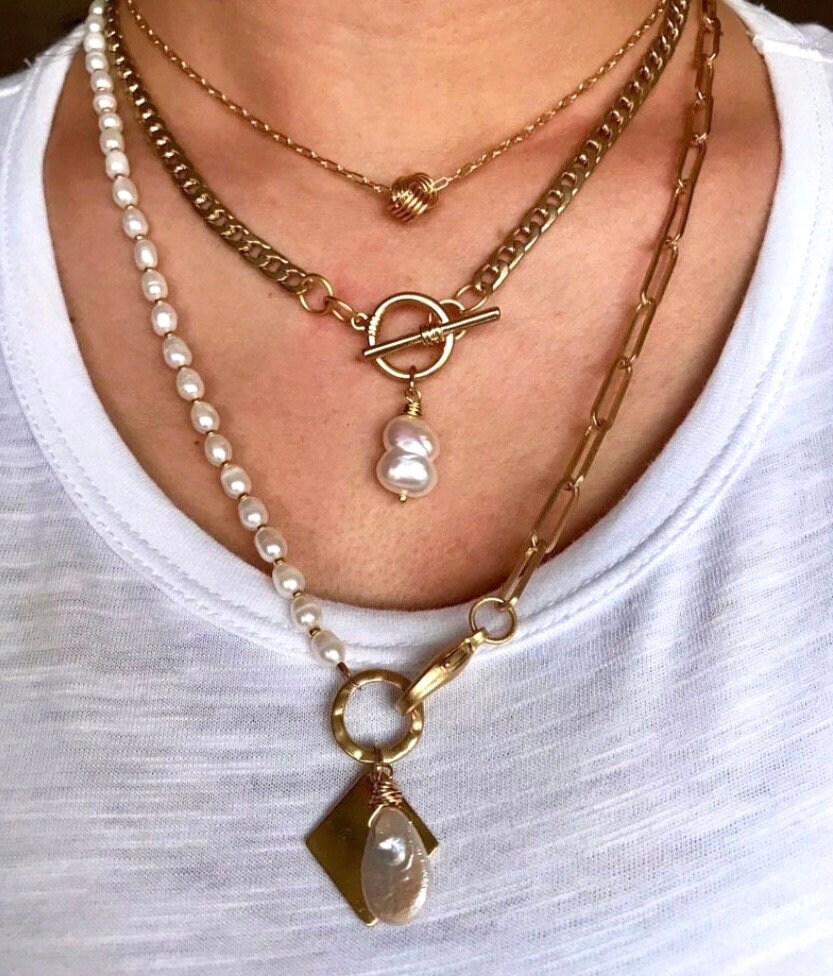【LAZY DAWN】pearl n chain coin necklace N036〜ネックレス LAZY DAWN】pearl n chain coin necklace N036〜ネックレス