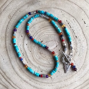Southwestern Turquoise Necklace, Colorful Gemstone Necklace, Sundance Style Jewelry, Boho Layering Necklace, Western Cowgirl Necklace, N11