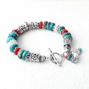 Turquoise Silver Bracelet, Southwestern Beaded Bracelet, Colorful ...