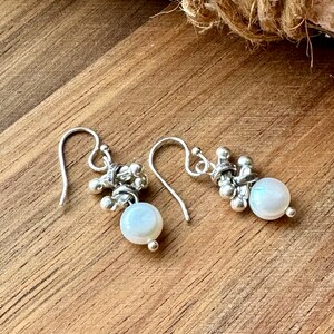 Pearl Silver Earrings, Pearl Dangle Earrings, Sundance Style Pearl Earrings, Karen Hill Tribe Silver Earrings, Pearl Silver Dangles, E36 image 4