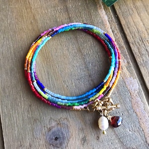 Colorful Seed Bead Boho Convertible Necklace Wrap Bracelet, Long Ombre Sundance Style Necklace, Shaded Multiwrap Layering Bracelet, Gift C10