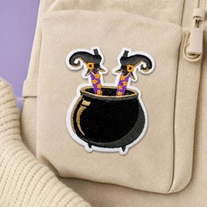 Heksenketel strijkpatch, Halloween heksenbenen applicatie
