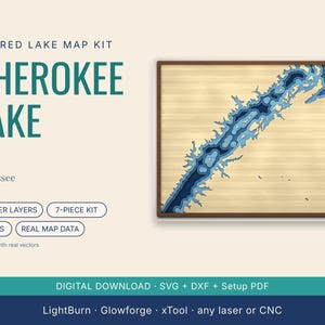 Cherokee Lake Layered Lake Map, 7-Piece Laser Cut Kit SVG DXF, 2 Sizes