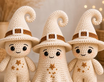 Virkmönster för amigurumi till spökdocka i PDF-format | Häxa och spöke till Halloween, enkel virkning | Medel | Digital nedladdning 25-30 cm