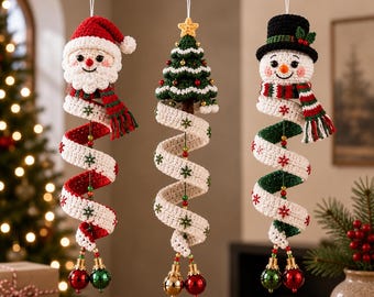 Christmas Snowman Spiral Spring Ornament Crochet Pattern PDF | Amigurumi Spiral Rope Stitch Beaded Decor | Intermediate | 10-11 Inch