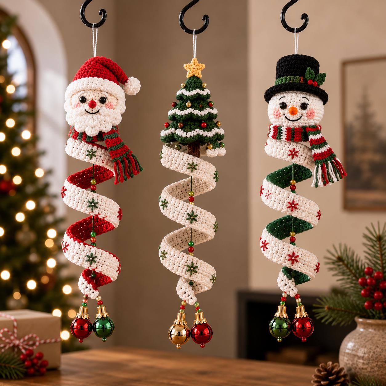 Christmas Snowman Spiral Spring Ornament Crochet Pattern PDF | Amigurumi Spiral Rope Stitch Beaded Decor | Intermediate | 10-11 Inch