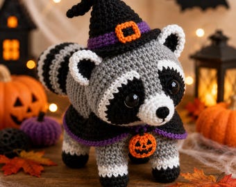 Jimothy tvättbjörnsvirkmönster PDF | Halloweenhäxa Amigurumi-docka | Avancerad nybörjare | 15-18 cm digital nedladdning