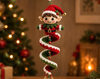Christmas Spiral Ornament Crochet Pattern PDF | Amigurumi Elf Spring Spiral Ornament | Intermediate | 10-11 Inch Digital Download