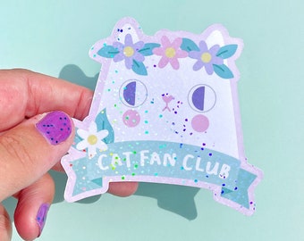 Cat Fan Club sticker, kawaii stickers, cute cat sticker, white cat, cat vinyl sticker, cat planner stickers, cat laptop decal