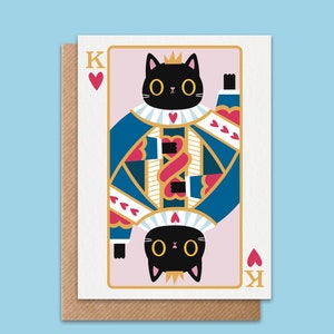 Kawaii King of Hearts Cat Card – Valentine's, Anniversary, Cute Cat Love Card, A6 Eco-Friendly